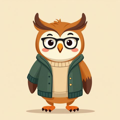 Max Rothwell, a friendly cartoon spectacled owl in a cardigan and glasses — The Senior Desk's mascot, who explains how things work.